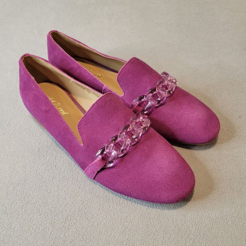 Fuschia Leather Loafers Pink Suede Slip On Flats Violet & Red Feminine Size 7M